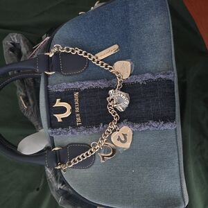 True Religion Denim and Navy Satchel with Gold Accents